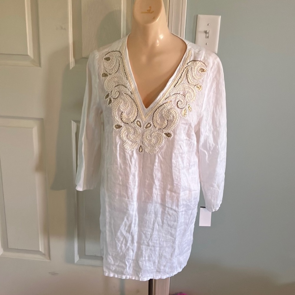 Cynthia Rowley 100% Linen Small Beaded Tunic